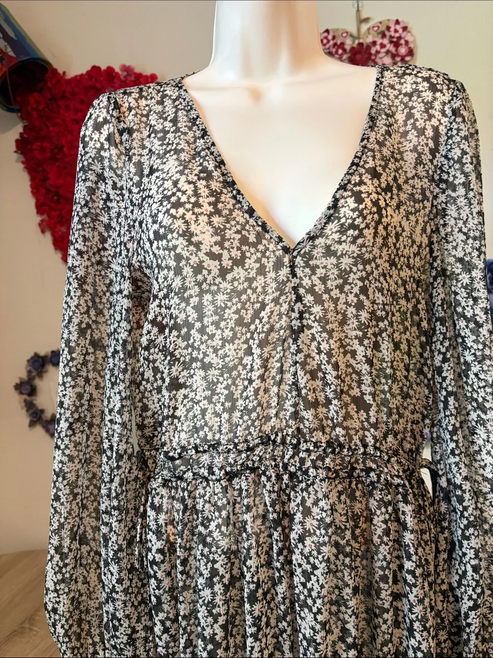 Zara Boho Floral Maxi Dress Sheer ( no slip)